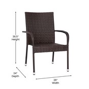 Maxim Set of 4 Stackable Indoor/Outdoor Wicker Dining Chairs with Arms - Fade & Weather-Resistant Steel Frames - Espresso, 4-TW-3WBE073-ESP-GG