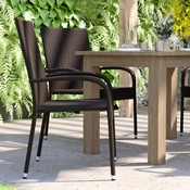 Maxim Set of 4 Stackable Indoor/Outdoor Wicker Dining Chairs with Arms - Fade & Weather-Resistant Steel Frames - Espresso, 4-TW-3WBE073-ESP-GG