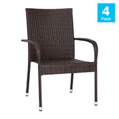 Maxim Set of 4 Stackable Indoor/Outdoor Wicker Dining Chairs with Arms - Fade & Weather-Resistant Steel Frames - Espresso, 4-TW-3WBE073-ESP-GG