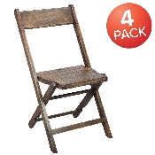 Slatted Wood Folding Special Event Chair - Antique Black, Set of 4, 4-WFC-SLAT-AB-GG