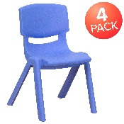 4 Pack Blue Plastic Stackable School Chair with 12'' Seat Height, 4-YU-YCX4-001-BLUE-GG