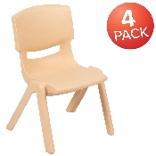 4 Pack Natural Plastic Stackable School Chair with 12'' Seat Height, 4-YU-YCX4-001-NAT-GG