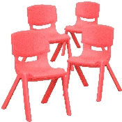 4 Pack Red Plastic Stackable School Chair with 12'' Seat Height, 4-YU-YCX4-001-RED-GG