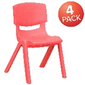 4 Pack Red Plastic Stackable School Chair with 12'' Seat Height, 4-YU-YCX4-001-RED-GG