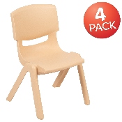 4 Pack Natural Plastic Stackable School Chair with 10.5" Seat Height, 4-YU-YCX4-003-NAT-GG