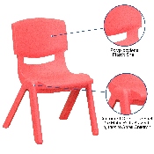 4 Pack Red Plastic Stackable School Chair with 10.5'' Seat Height, 4-YU-YCX4-003-RED-GG
