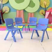 4 Pack Blue Plastic Stackable School Chair with 13.25'' Seat Height, 4-YU-YCX4-004-BLUE-GG