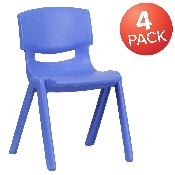 4 Pack Blue Plastic Stackable School Chair with 13.25'' Seat Height, 4-YU-YCX4-004-BLUE-GG