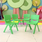 4 Pack Green Plastic Stackable School Chair with 13.25'' Seat Height, 4-YU-YCX4-004-GREEN-GG