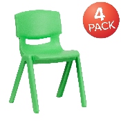 4 Pack Green Plastic Stackable School Chair with 13.25'' Seat Height, 4-YU-YCX4-004-GREEN-GG