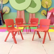 4 Pack Red Plastic Stackable School Chair with 13.25'' Seat Height, 4-YU-YCX4-004-RED-GG
