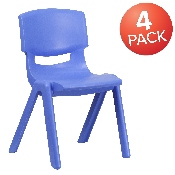 4 Pack Blue Plastic Stackable School Chair with 15.5'' Seat Height, 4-YU-YCX4-005-BLUE-GG