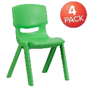 4 Pack Green Plastic Stackable School Chair with 15.5'' Seat Height, 4-YU-YCX4-005-GREEN-GG