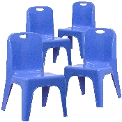 4 Pack Blue Plastic Stackable School Chair with Carrying Handle and 11'' Seat Height, 4-YU-YCX4-011-BLUE-GG