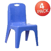 4 Pack Blue Plastic Stackable School Chair with Carrying Handle and 11'' Seat Height, 4-YU-YCX4-011-BLUE-GG