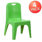 4 Pack Green Plastic Stackable School Chair with Carrying Handle and 11'' Seat Height, 4-YU-YCX4-011-GREEN-GG
