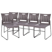HERCULES Series 881 lb. Capacity Gray Sled Base Stack Chair with Air-Vent Back, Set of 5, 5-RUT-2-GY-BK-GG