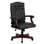 Martha Washington Black LeatherSoft Executive Swivel Office Chair with Arms, 801L-LF0005-BK-LEA-GG