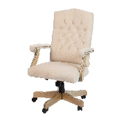 Ivory Microfiber Classic Executive Swivel Office Chair with Driftwood Arms and Base, 802-IV-GG