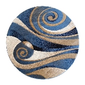 Coterie Collection 8' x 8' Round Modern Circular Patterned Indoor Area Rug - Blue and Beige Olefin Fibers with Jute Backing