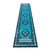 Ventana Collection Southwest 2x10 Turquoise Area Rug - Olefin Rug with Jute Backing - Hallway, Entryway, Bedroom, Living Room, ACD-RGD143-210-TQ-GG