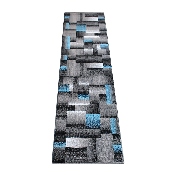 Elio Collection 2' x 7' Blue Color Blocked Area Rug - Olefin Rug with Jute Backing - Entryway, Living Room, or Bedroom