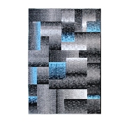 Elio Collection 5' x 7' Blue Color Blocked Area Rug - Olefin Rug with Jute Backing - Entryway, Living Room, or Bedroom