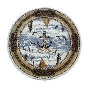 Edmund Collection 4' x 4' Round Beige Nautical Themed Area Rug with Jute Backing for Living Room, Bedroom, Entryway