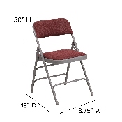 HERCULES Series Curved Triple Braced & Double Hinged Burgundy Patterned Fabric Metal Folding Chair, AW-MC309AF-BG-GG
