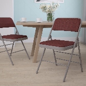 HERCULES Series Curved Triple Braced & Double Hinged Burgundy Patterned Fabric Metal Folding Chair, AW-MC309AF-BG-GG