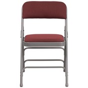 HERCULES Series Curved Triple Braced & Double Hinged Burgundy Patterned Fabric Metal Folding Chair, AW-MC309AF-BG-GG