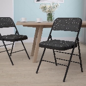 HERCULES Series Curved Triple Braced & Double Hinged Black Patterned Fabric Metal Folding Chair, AW-MC309AF-BLK-GG