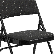 HERCULES Series Curved Triple Braced & Double Hinged Black Patterned Fabric Metal Folding Chair, AW-MC309AF-BLK-GG