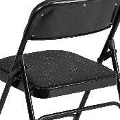 HERCULES Series Curved Triple Braced & Double Hinged Black Patterned Fabric Metal Folding Chair, AW-MC309AF-BLK-GG