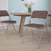 HERCULES Series Curved Triple Braced & Double Hinged Brown Patterned Fabric Metal Folding Chair, AW-MC309AF-BRN-GG