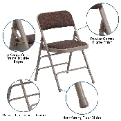 HERCULES Series Curved Triple Braced & Double Hinged Brown Patterned Fabric Metal Folding Chair, AW-MC309AF-BRN-GG