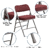 HERCULES Series Premium Curved Triple Braced & Double Hinged Burgundy Fabric Metal Folding Chair, AW-MC320AF-BG-GG, AW-MC320AF-BG-GG