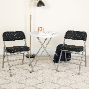 HERCULES Series Premium Curved Triple Braced & Double Hinged Black Pin-Dot Fabric Metal Folding Chair, AW-MC320AF-BK-GG