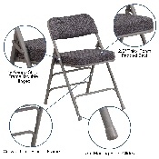 HERCULES Series Premium Curved Triple Braced & Double Hinged Gray Fabric Metal Folding Chair, AW-MC320AF-GRY-GG, AW-MC320AF-GRY-GG