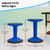 Carter Adjustable Height Kids Flexible Active Stool for Classroom and Home with Non-Skid Bottom in Blue, 14" - 18" Seat Height, AY-9001S-BL-GG