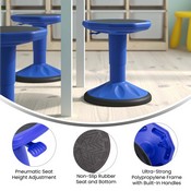 Carter Adjustable Height Kids Flexible Active Stool for Classroom and Home with Non-Skid Bottom in Blue, 14" - 18" Seat Height, AY-9001S-BL-GG