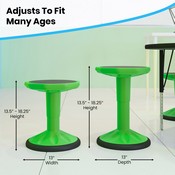 Carter Adjustable Height Kids Flexible Active Stool for Classroom and Home with Non-Skid Bottom in Green, 14" - 18" Seat Height, AY-9001S-GN-GG