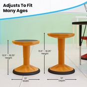 Carter Adjustable Height Kids Flexible Active Stool for Classroom and Home with Non-Skid Bottom in Orange, 14" - 18" Seat Height, AY-9001S-OR-GG