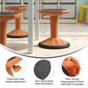 Carter Adjustable Height Kids Flexible Active Stool for Classroom and Home with Non-Skid Bottom in Orange, 14" - 18" Seat Height, AY-9001S-OR-GG