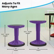 Carter Adjustable Height Kids Flexible Active Stool for Classroom and Home with Non-Skid Bottom in Purple, 14" - 18" Seat Height, AY-9001S-PR-GG
