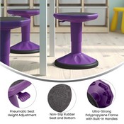 Carter Adjustable Height Kids Flexible Active Stool for Classroom and Home with Non-Skid Bottom in Purple, 14" - 18" Seat Height, AY-9001S-PR-GG