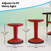 Carter Adjustable Height Kids Flexible Active Stool for Classroom and Home with Non-Skid Bottom in Red, 14" - 18" Seat Height, AY-9001S-RD-GG