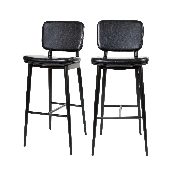 Kenzie Commercial Grade Mid-Back Barstools - Black LeatherSoft Upholstery - Black Iron Frame with Integrated Footrest - Set of 2, AY-S01-BK-GG