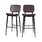 Kenzie Commercial Grade Mid-Back Barstools - Brown LeatherSoft Upholstery - Black Iron Frame with Integrated Footrest - Set of 2, AY-S01-BR-GG