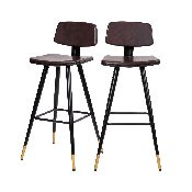 Kora Commercial Grade Low Back Barstools-Brown LeatherSoft Upholstery-Black Iron Frame-Integrated Footrest-Gold Tipped Legs-Set of 2, AY-S02-BR-GG